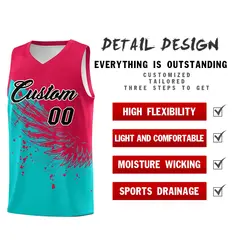 Aqua Red Wing Pattern Basketball Jersey Sports Uniform 2