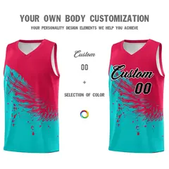 Aqua Red Wing Pattern Basketball Jersey Sports Uniform 3