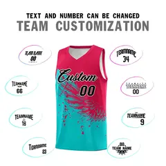 Aqua Red Wing Pattern Basketball Jersey Sports Uniform 4