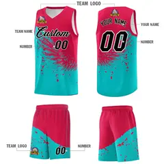 Aqua Red Wing Pattern Basketball Jersey Sports Uniform 5
