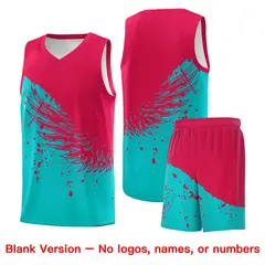 Aqua Red Wing Pattern Basketball Jersey Sports Uniform 7