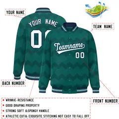Aqua Ripple Color Block Full-Snap Varsity Letterman Jacket 2