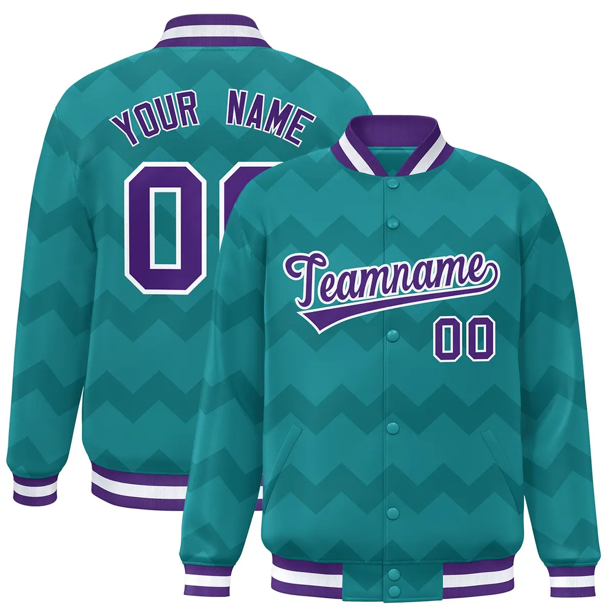 Aqua Ripple Color Block Full-Snap Varsity Letterman Jacket