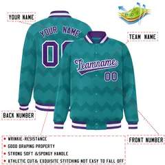 Aqua Ripple Color Block Full-Snap Varsity Letterman Jacket 2
