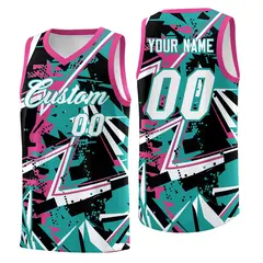 Aqua Rose Red Abstract Graffiti Quick-Drying Basketball Jersey 1