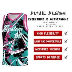 Aqua Rose Red Abstract Graffiti Quick-Drying Basketball Jersey 2