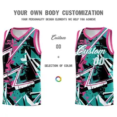 Aqua Rose Red Abstract Graffiti Quick-Drying Basketball Jersey 3