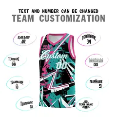 Aqua Rose Red Abstract Graffiti Quick-Drying Basketball Jersey 4