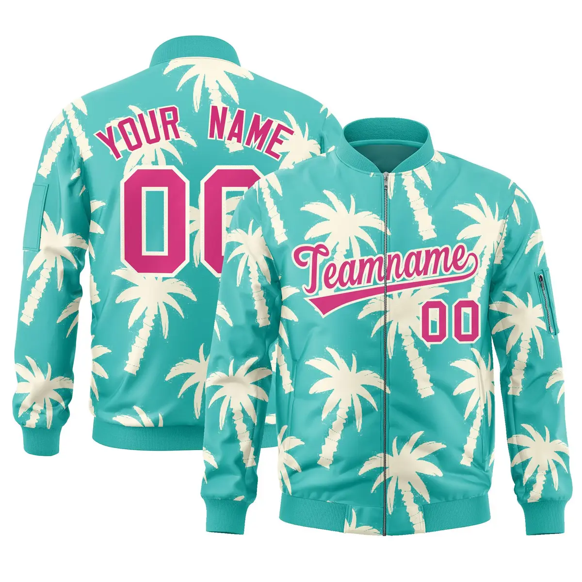 Aqua Rose Red Varsity Letterman Bomber Jacket Hawaii Full-Zip