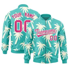 Aqua Rose Red Varsity Letterman Bomber Jacket Hawaii Full-Zip 1