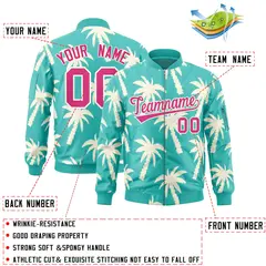 Aqua Rose Red Varsity Letterman Bomber Jacket Hawaii Full-Zip 2