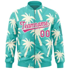 Aqua Rose Red Varsity Letterman Bomber Jacket Hawaii Full-Zip 3
