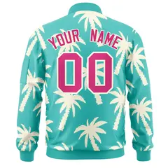 Aqua Rose Red Varsity Letterman Bomber Jacket Hawaii Full-Zip 4