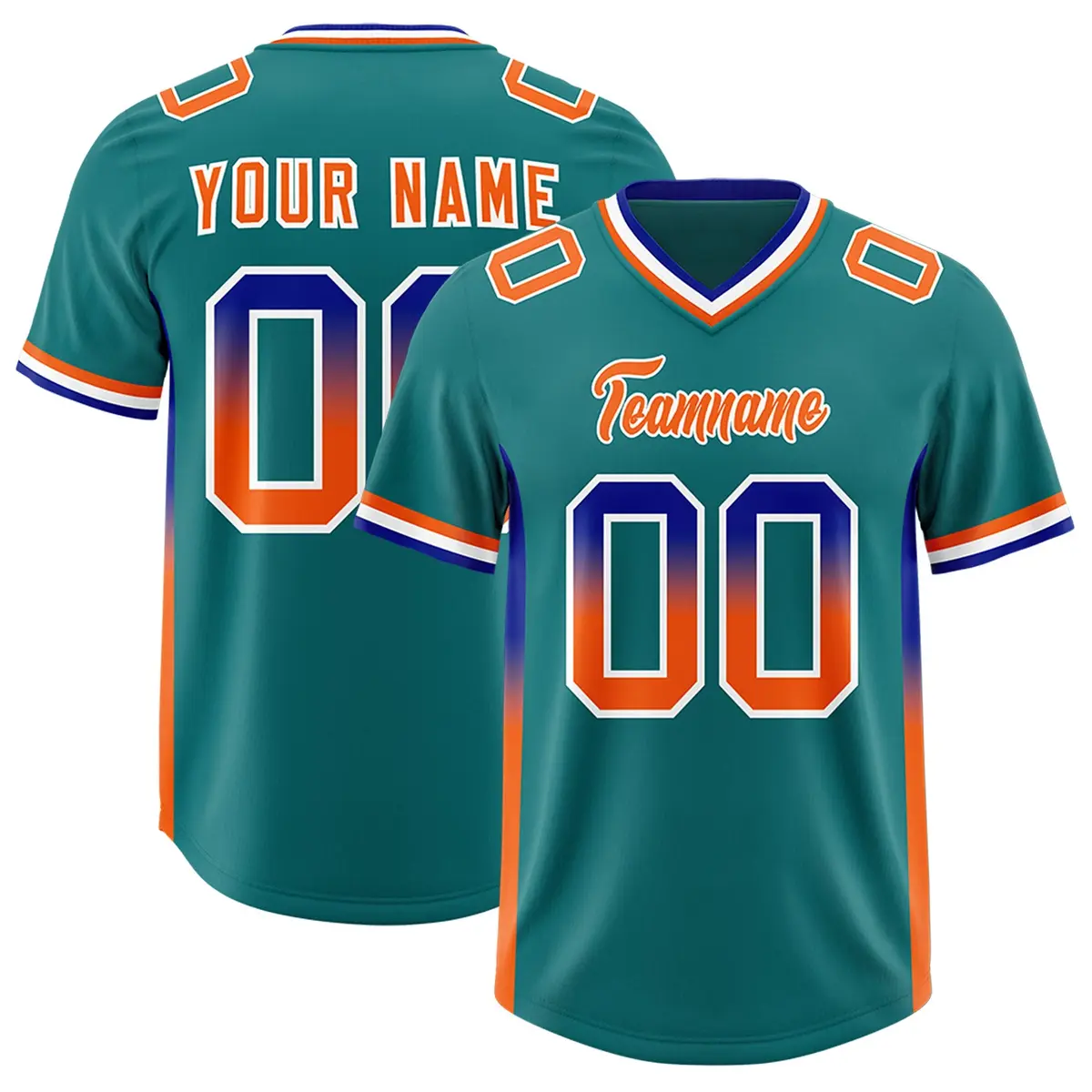 Aqua Royal and Orange Gradient Sides Fashion Football Jersey