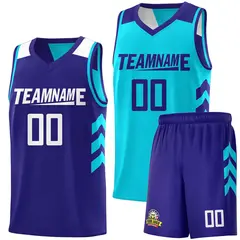 Aqua Royal Double Side Sets Men Basketball Jersey