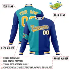 Aqua Royal-Gold Two Tone Full-Snap Split Letterman Jacket 4