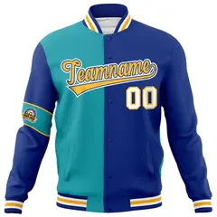 Aqua Royal-Gold Two Tone Full-Snap Split Letterman Jacket 5