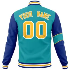 Aqua Royal-Gold Two Tone Full-Snap Split Letterman Jacket 6