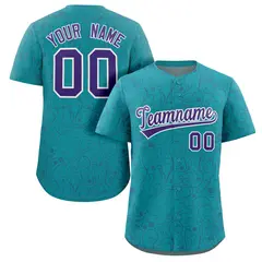 Aqua Royal Graffiti Line Art Authentic Baseball Jersey