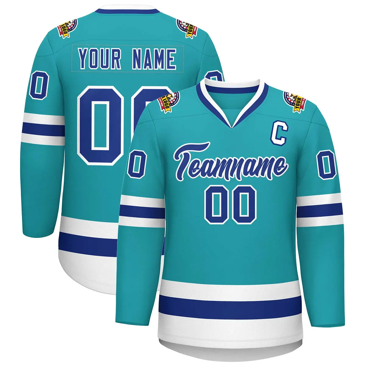 Aqua Royal-White Classic Style Hockey Jersey