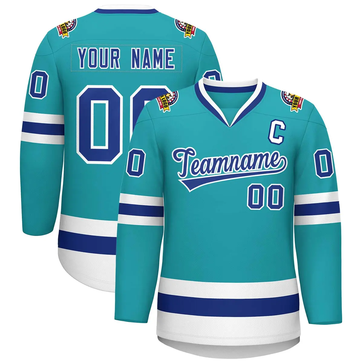 Aqua Royal-White Classic Style Hockey Jersey