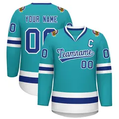 Aqua Royal-White Classic Style Hockey Jersey 1