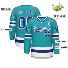 Aqua Royal-White Classic Style Hockey Jersey 2