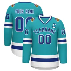 Aqua Royal-White Classic Style Hockey Jersey 1