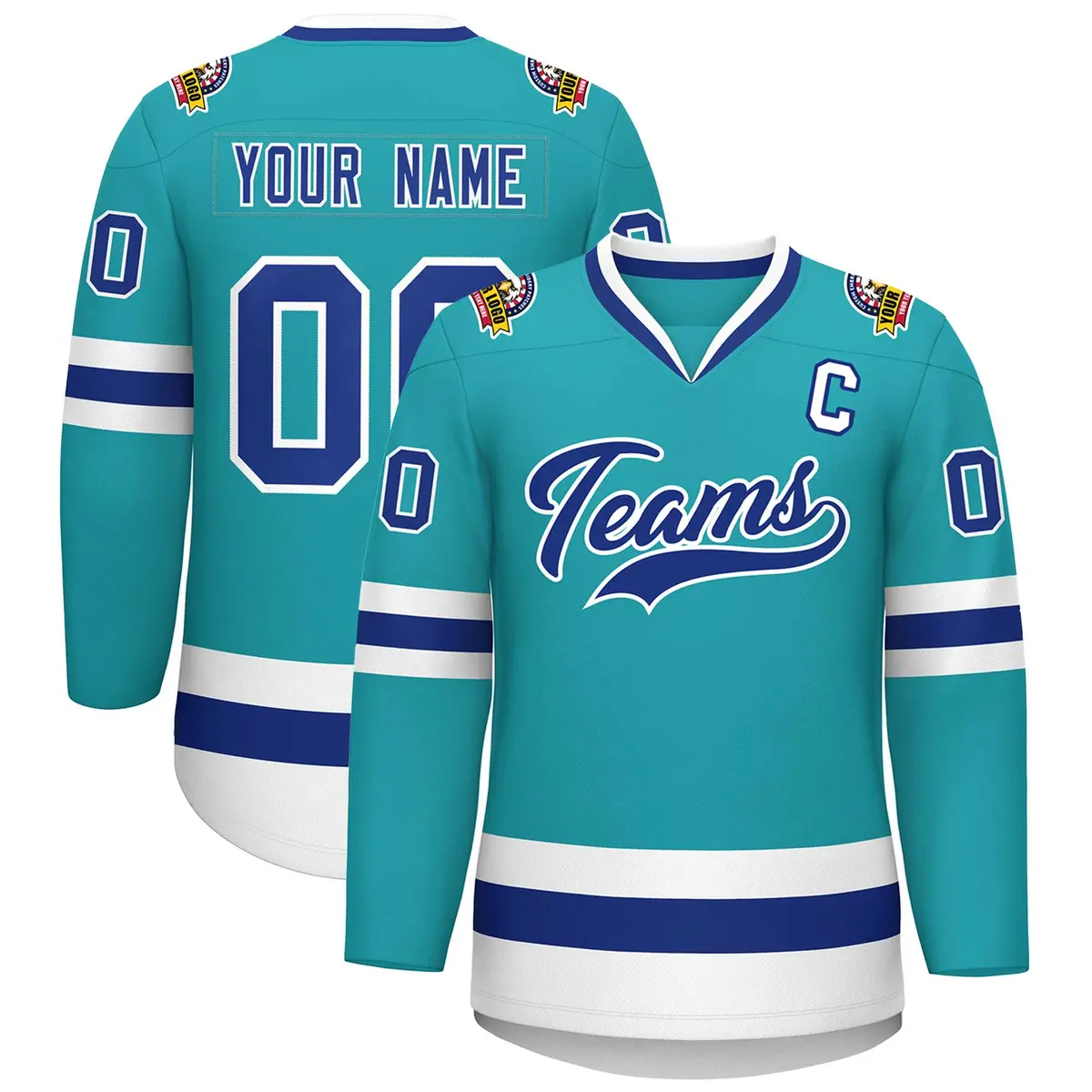 Aqua Royal-White Classic Style Hockey Jersey