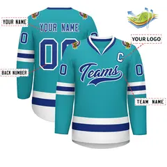 Aqua Royal-White Classic Style Hockey Jersey 2
