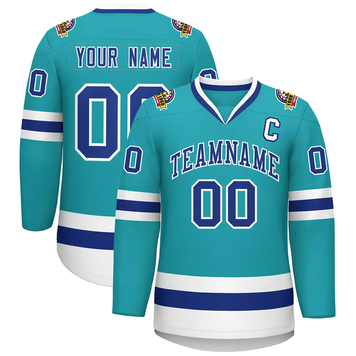 Aqua Royal-White Classic Style Hockey Jersey