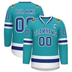 Aqua Royal-White Classic Style Hockey Jersey 1