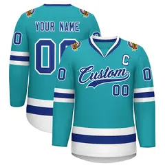 Aqua Royal-White Classic Style Hockey Jersey 1