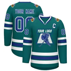 Aqua Royal-White Classic Style Hockey Jersey 1