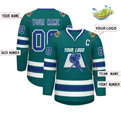 Aqua Royal-White Classic Style Hockey Jersey 2