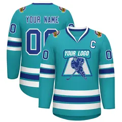 Aqua Royal-White Classic Style Hockey Jersey 1