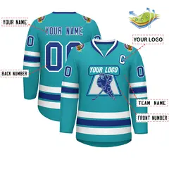 Aqua Royal-White Classic Style Hockey Jersey 2