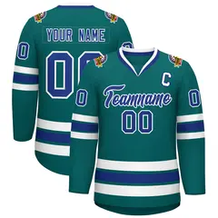 Aqua Royal-White Classic Style Hockey Jersey 1