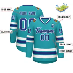 Aqua Royal-White Classic Style Hockey Jersey 2