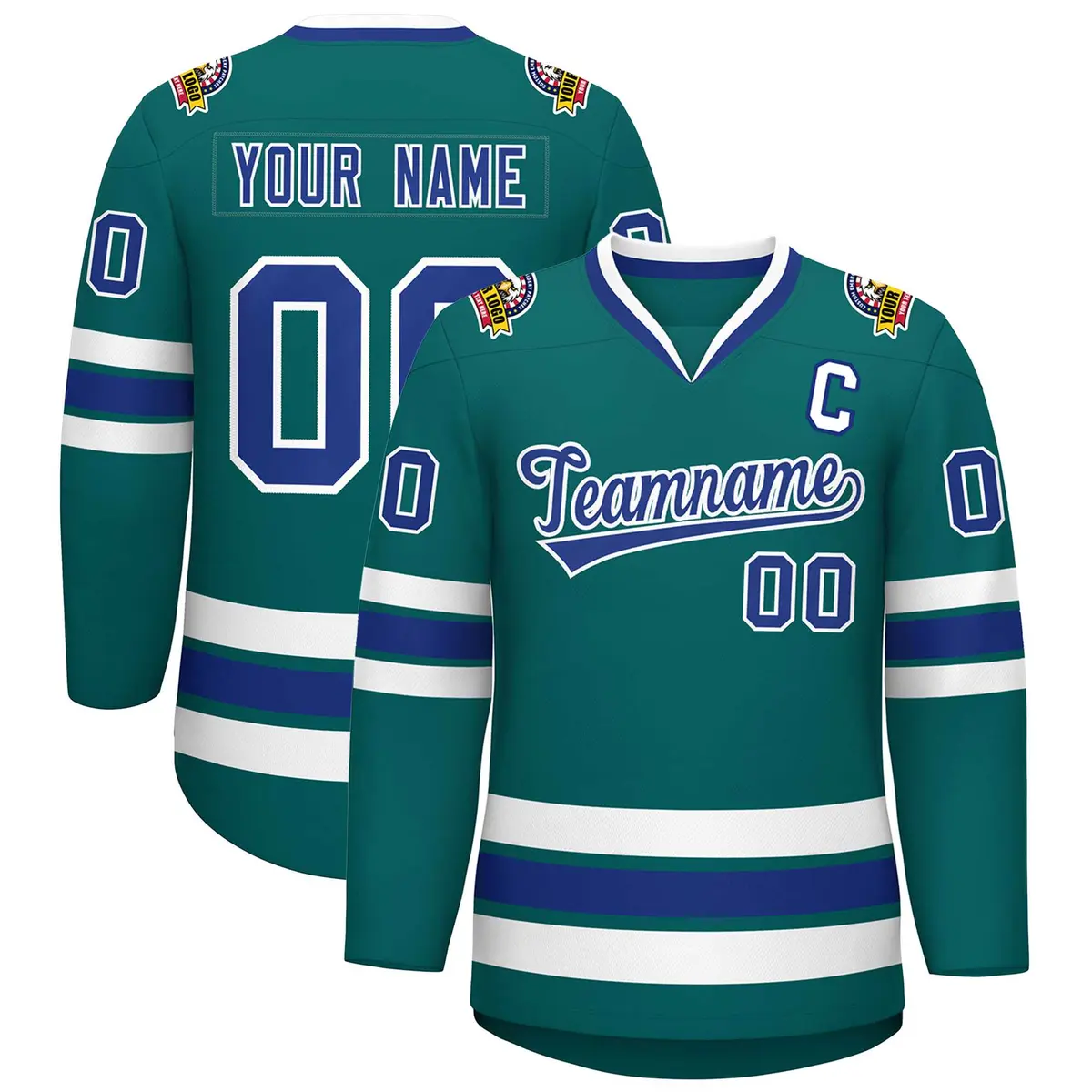 Aqua Royal-White Classic Style Hockey Jersey