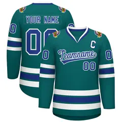 Aqua Royal-White Classic Style Hockey Jersey 1