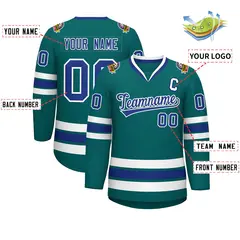 Aqua Royal-White Classic Style Hockey Jersey 2