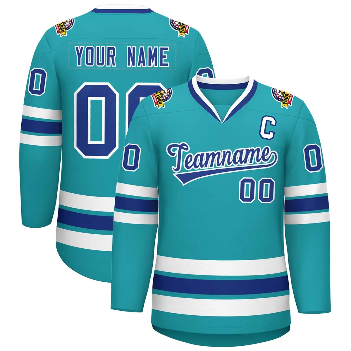 Aqua Royal-White Classic Style Hockey Jersey
