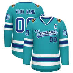 Aqua Royal-White Classic Style Hockey Jersey 1