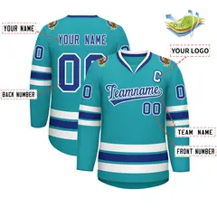 Aqua Royal-White Classic Style Hockey Jersey 2