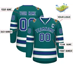 Aqua Royal-White Classic Style Hockey Jersey 2