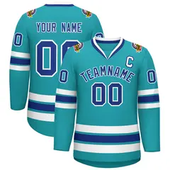 Aqua Royal-White Classic Style Hockey Jersey 1