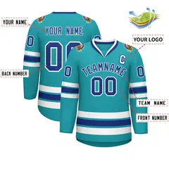 Aqua Royal-White Classic Style Hockey Jersey 2