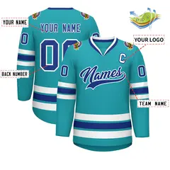 Aqua Royal-White Classic Style Hockey Jersey 2