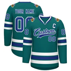 Aqua Royal-White Classic Style Hockey Jersey 1
